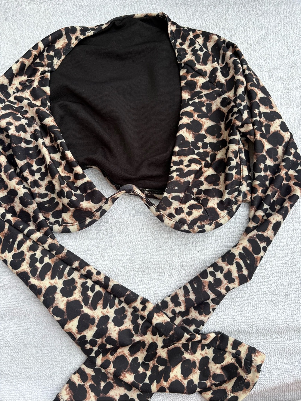 Leopard Print Wrap Scarf Top - Black & Tan